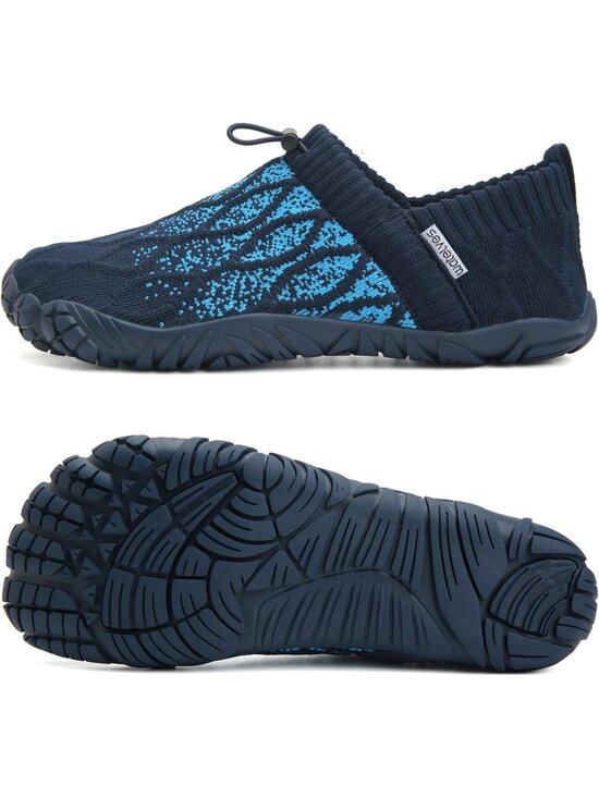 ?Men\'s Blue Knit Pull on Comfortable Elastic Adjustable Non Slip Shoes